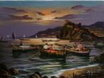 Mario Galanti (XX) - Pescatori al tramonto ad Ischia (Golfo