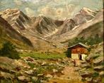 Silvio Poma (1841-1932) - Paesaggio montano con passeggio, Antiquités & Art, Art | Peinture | Classique