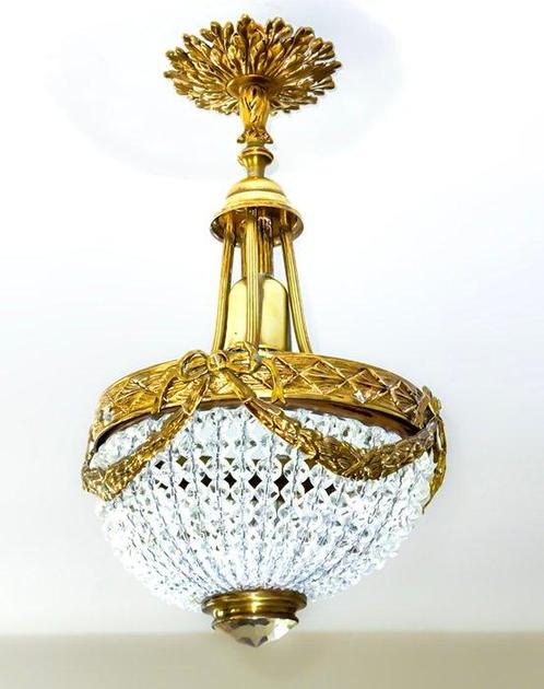 Plafondlamp - Kristal, Messing, Antiek en Kunst, Antiek | Verlichting