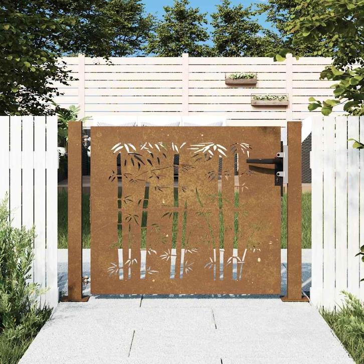vidaXL Poort 105x80 cm bamboe-ontwerp cortenstaal, Tuin en Terras, Tuinpoorten, Nieuw, Verzenden