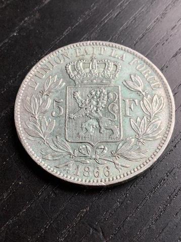België. Leopold II. 5 Francs 1866 (Zonder Minimumprijs) beschikbaar voor biedingen