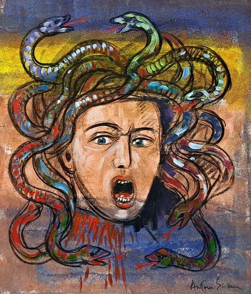 Antonio Sciacca (1957) - Testa di medusa, Antiquités & Art, Art | Peinture | Classique