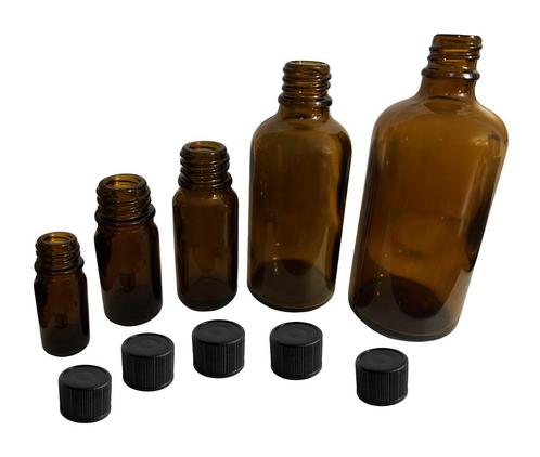 Set van 14 glazen flesjes (50 ml) met zwarte schroefdop, Doe-het-zelf en Bouw, Gereedschap | Overige machines, Nieuw, Verzenden