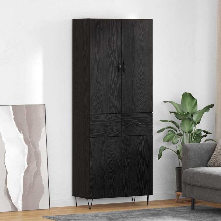 vidaXL Highboard met lade 2 pcs Zwart Eiken Gefabriceerd, Huis en Inrichting, Kasten | Dressoirs, Nieuw, Verzenden