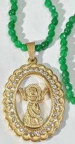 Medaille Niño Jesús met circonias en smaragd kralen -