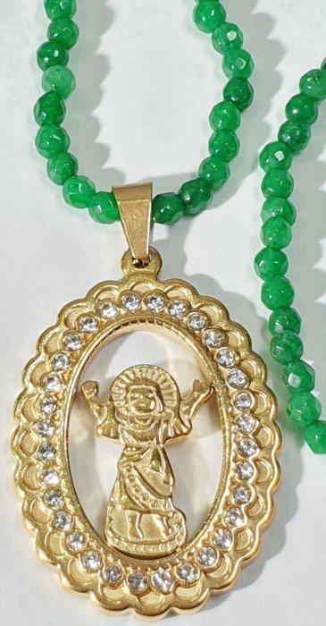Medaille Niño Jesús met circonias en smaragd kralen -, Antiek en Kunst, Antiek | Boeken en Manuscripten
