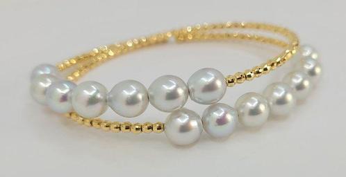 Armband - 18 karaat Geel goud - 7x7,5mm Akoya-parels, Handtassen en Accessoires, Antieke sieraden