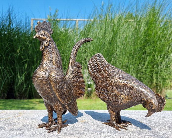 Figurine - Chicken and rooster - Bronze, Antiquités & Art, Art | Objets design