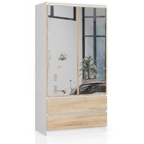 Kledingkast wit licht eiken 90 cm met spiegel Wit Licht E..., Huis en Inrichting, Kasten | Kleerkasten, 50 tot 75 cm, Nieuw, Overige houtsoorten