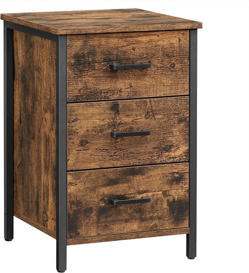 nachtkast 3 Laden ndustrieel Ontwerp Vintage Bruin-Zwart., Huis en Inrichting, Tafels | Sidetables, Nieuw, Ophalen of Verzenden