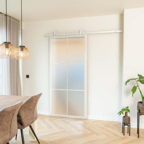 Stalen Schuifdeur - 6 Vlaks - Wit - Mat glas, Doe-het-zelf en Bouw, Raamkozijnen en Schuifdeuren, Inclusief glas, Nieuw, Metaal