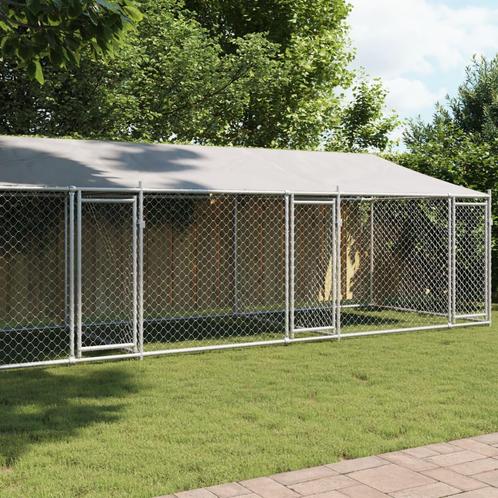 vidaXL Cage pour chien avec toit et portes gris 8x2x2m, Dieren en Toebehoren, Hondenhokken, Verzenden