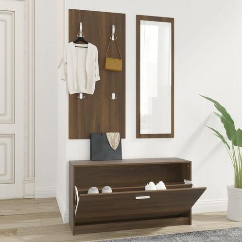 vidaXL Schoenenkastset 3-in-1 bewerkt hout bruineiken, Huis en Inrichting, Kasten | Schoenenkasten, Nieuw, Verzenden
