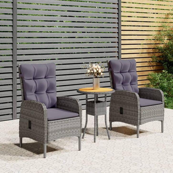 vidaXL 3-delige Tuinset poly rattan grijs, Tuin en Terras, Tuinsets en Loungesets, Tuinset, Nieuw, Verzenden