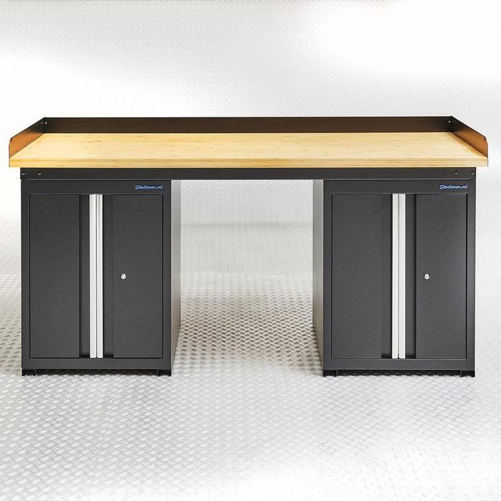 Datona Werkbank PRO bamboe - 2 opbergkasten - 200 cm -, Doe-het-zelf en Bouw, Werkbanken, Ophalen of Verzenden