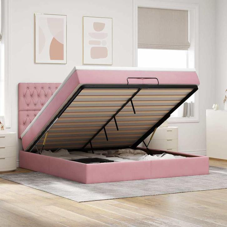 vidaXL Ottoman bed met matrassen 200x200cm fluweel roze, Huis en Inrichting, Slaapkamer | Bedden, Nieuw, Verzenden