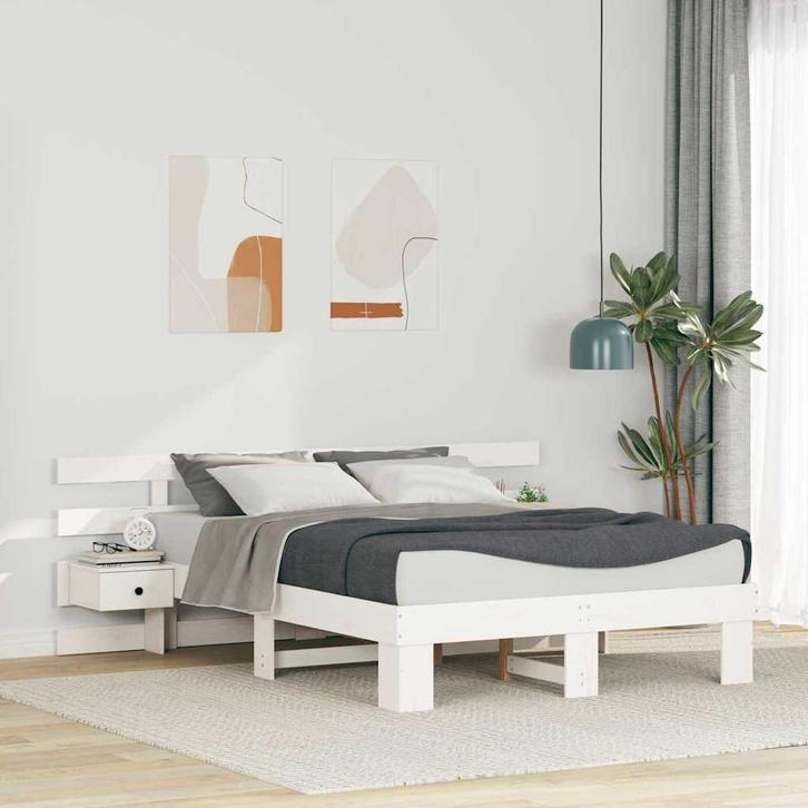 vidaXL Bedframe met lade Wit 135 x 190 cm, Huis en Inrichting, Slaapkamer | Bedden, Nieuw, Verzenden