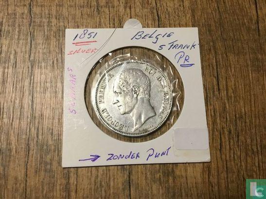 België 5 francs 1851 (zonder punt boven jaartal), Timbres & Monnaies, Monnaies | Belgique, Envoi