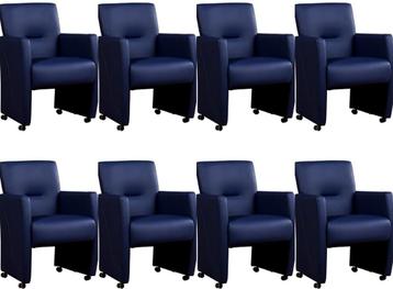 Set van 8 Blauwe leren moderne eetkamerfauteuils - Toledo, Ophalen of Verzenden