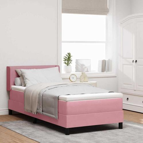 vidaXL Boxspringbed met Matras Zwart 100x200 cm Fluweel Roze, Huis en Inrichting, Slaapkamer | Bedden, Nieuw, Verzenden