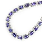Collier - 14 carats Or blanc Tanzanite - Diamant - unique en