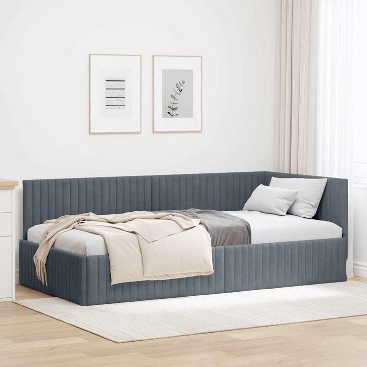 vidaXL Hoek Bed Frame met hoofdeinde Donkergrijs 100 x 200, Huis en Inrichting, Slaapkamer | Bedden, Nieuw, Verzenden