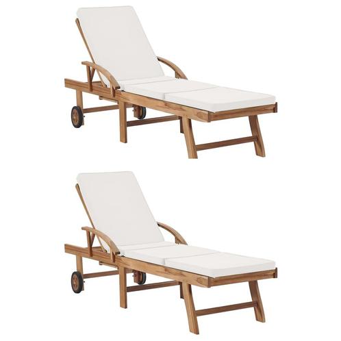 vidaXL Chaises longues avec coussins 2 pcs Bois de teck, Jardin & Terrasse, Chaises longues, Neuf, Envoi