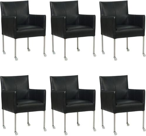 Zwarte leren moderne kuipstoel - poot rond inox met wiel -, Huis en Inrichting, Stoelen, Overige kleuren, Nieuw, Leer, Ophalen of Verzenden