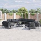 vidaXL Tuinbank Set met kussen 12 pcs Zwart Staal, Tuin en Terras, Tuinsets en Loungesets, Verzenden, Nieuw