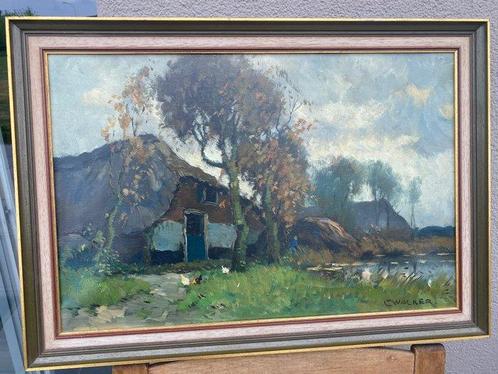 C. Walker (XX) - Waterfront farm, Antiek en Kunst, Kunst | Schilderijen | Klassiek