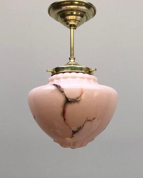 Plafondlamp - Glas, Messing, Antiek en Kunst, Curiosa en Brocante