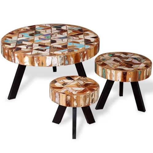 vidaXL 3-delige Salontafelset massief gerecycled hout, Maison & Meubles, Tables | Tables de salon, Envoi