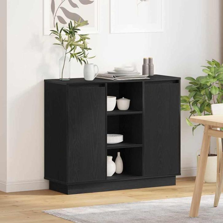 vidaXL Dressoir met plank Zwart Eiken 90 x 32 x 75 cm, Huis en Inrichting, Tafels | Kaptafels, Nieuw, Verzenden