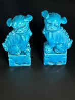 Sculpture, Paire de chiens Fu turquoise - 16 cm - tabatière, Antiquités & Art