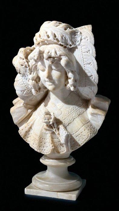 R. Parent (XIX°) - Buste, Busto dama con Capello di Pizzo •, Antiek en Kunst, Antiek | Keramiek en Aardewerk