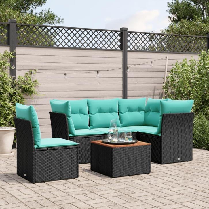 vidaXL 6-delige Loungeset met kussens poly rattan zwart, Jardin & Terrasse, Ensembles de jardin, Envoi