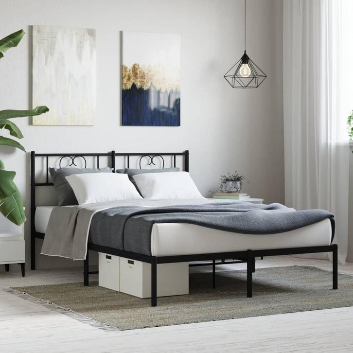 vidaXL Bedframe met hoofdbord metaal zwart 140x200 cm, Huis en Inrichting, Slaapkamer | Bedden, Nieuw, Verzenden