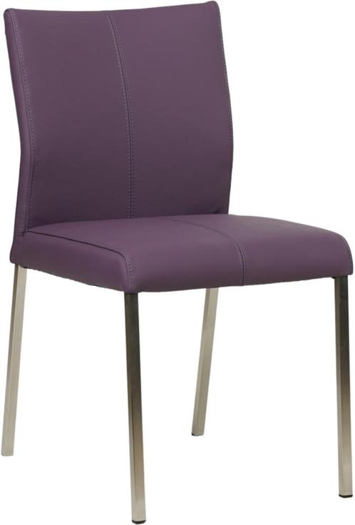 Paarse leren moderne eetkamerstoel - poot vierkant inox -, Huis en Inrichting, Stoelen, Nieuw, Eén, Leer, Ophalen of Verzenden