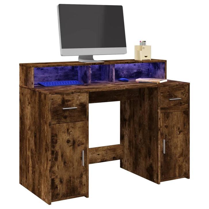 vidaXL Bureau met LED-verlichting 120x55x91 cm hout gerookt, Maison & Meubles, Bureaux, Envoi