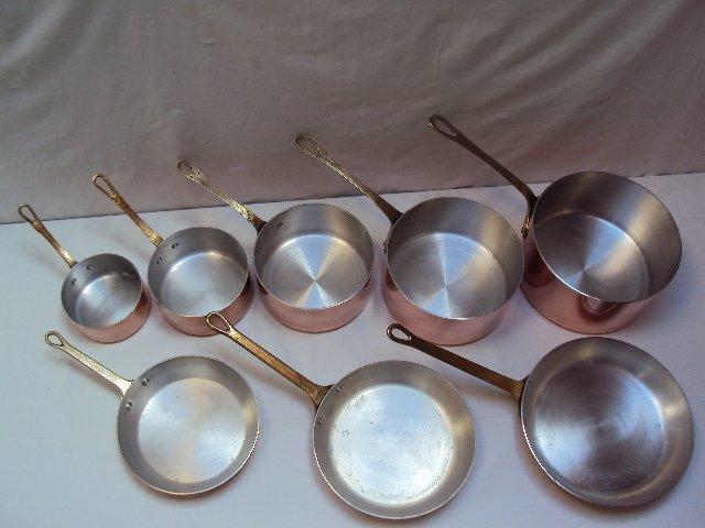 5 casseroles 3 poêles - Casserole - Aluminium, Cuivre,, Antiek en Kunst, Antiek | Keukengerei