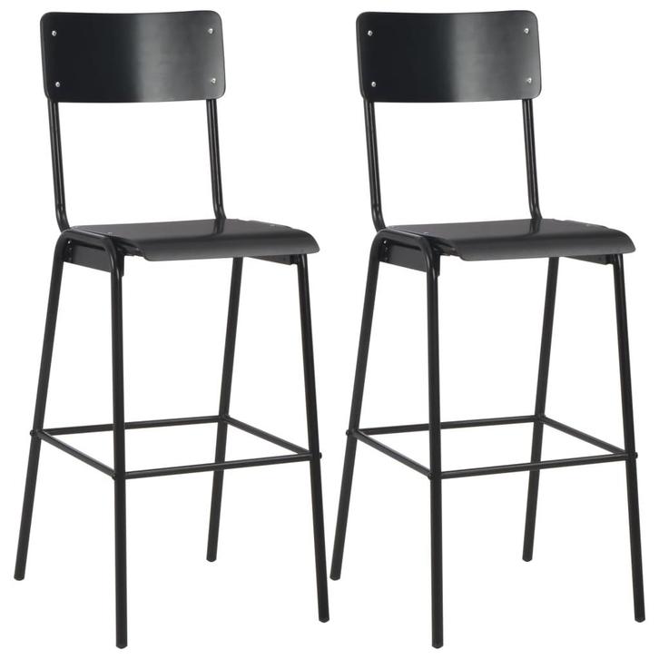 vidaXL Barstoelen 2 st massief multiplex staal zwart, Huis en Inrichting, Barkrukken, Nieuw, Verzenden