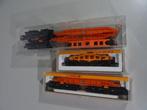 Minitrix N - Treinset (5) - 5 tiefladewagens met oranje, Hobby en Vrije tijd, Modeltreinen | N-Spoor, Nieuw