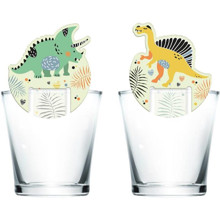 Dino Glasmarkers Roars 6st, Hobby en Vrije tijd, Feestartikelen, Nieuw, Verzenden