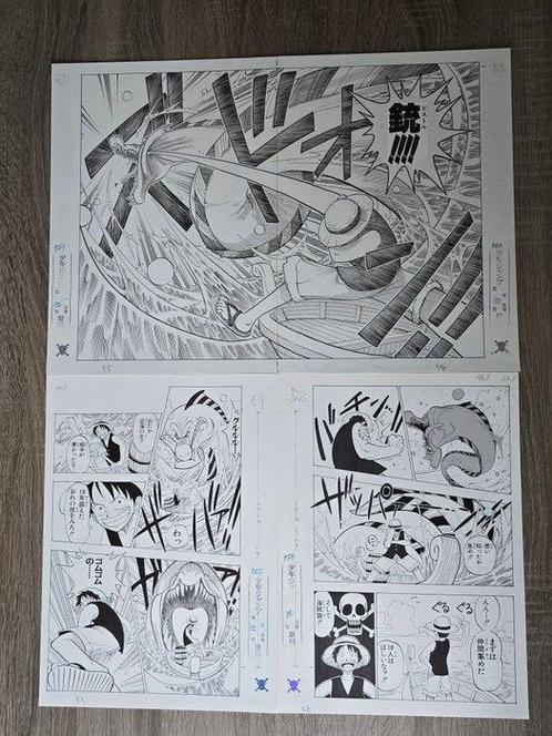 Eiichiro Oda - 4 Giclée - one piece page 53 / 54 / 55 / 56, Boeken, Strips | Comics