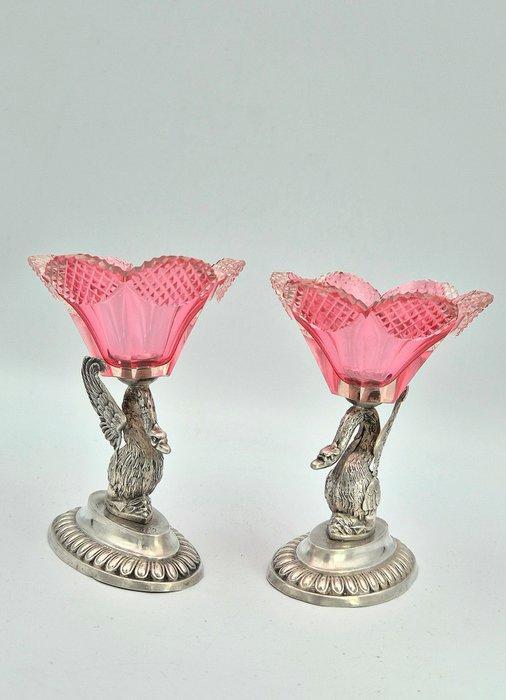 Jacob Weiss - Zoutvat (2) - Kristal, .813 zilver - Prachtig, Antiek en Kunst, Antiek | Zilver en Goud