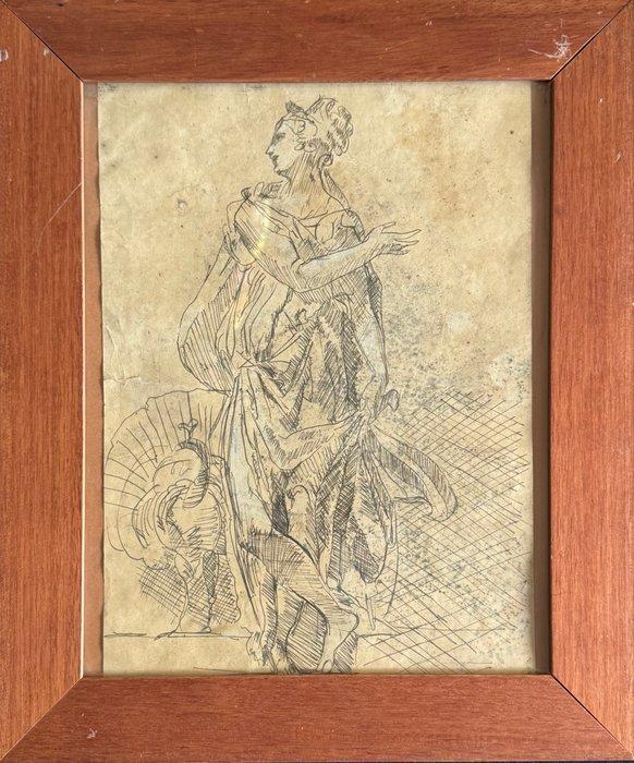Scuola italiana (XVIII-XIX) - Figura femminile con pavone, Antiek en Kunst, Kunst | Schilderijen | Klassiek