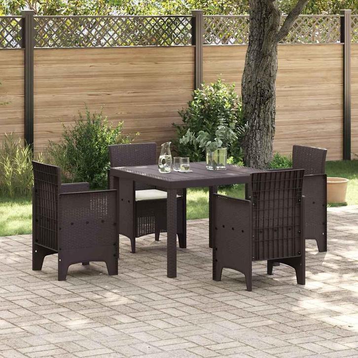 vidaXL Tuin Eettafel Set 5 pcs Bruin Polt riet, Tuin en Terras, Tuinsets en Loungesets, Nieuw, Verzenden