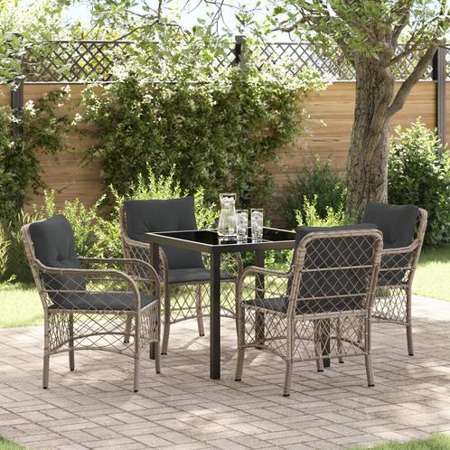 vidaXL 5-delige tuinset met kussens in lichtgrijs poly, Tuin en Terras, Tuinstoelen, Nieuw, Verzenden