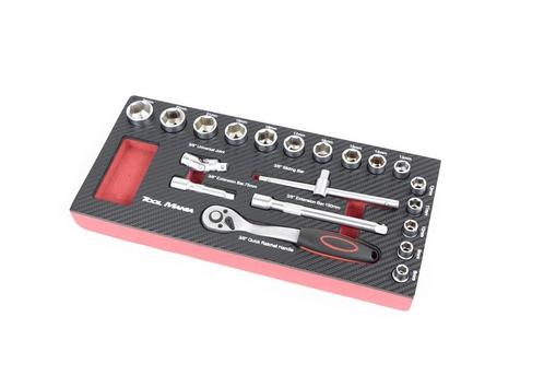 TM 20 Delige 3/8 doppenset foam carbon look inlay, Auto diversen, Autogereedschap, Verzenden