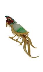 Broche - 18 karaat Geel goud Jade - Saffier - Papegaai vogel